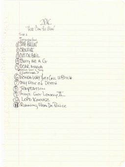 Tupac Shakur "Here Cum The Pain" Hand Written Track List (JSA)